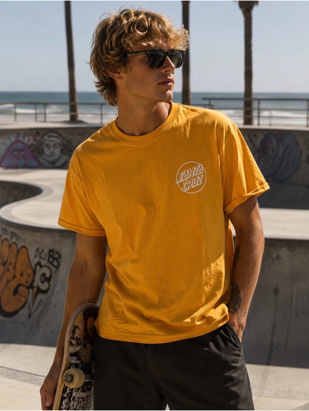 Santa Cruz Skateboards Men’s Yellow Logo Short Sleeve Tee